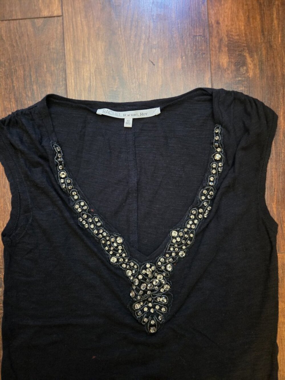 Rachel Roy Embellished V-Neck Cap Sleeve Top Black XS - Picture 3 of 7